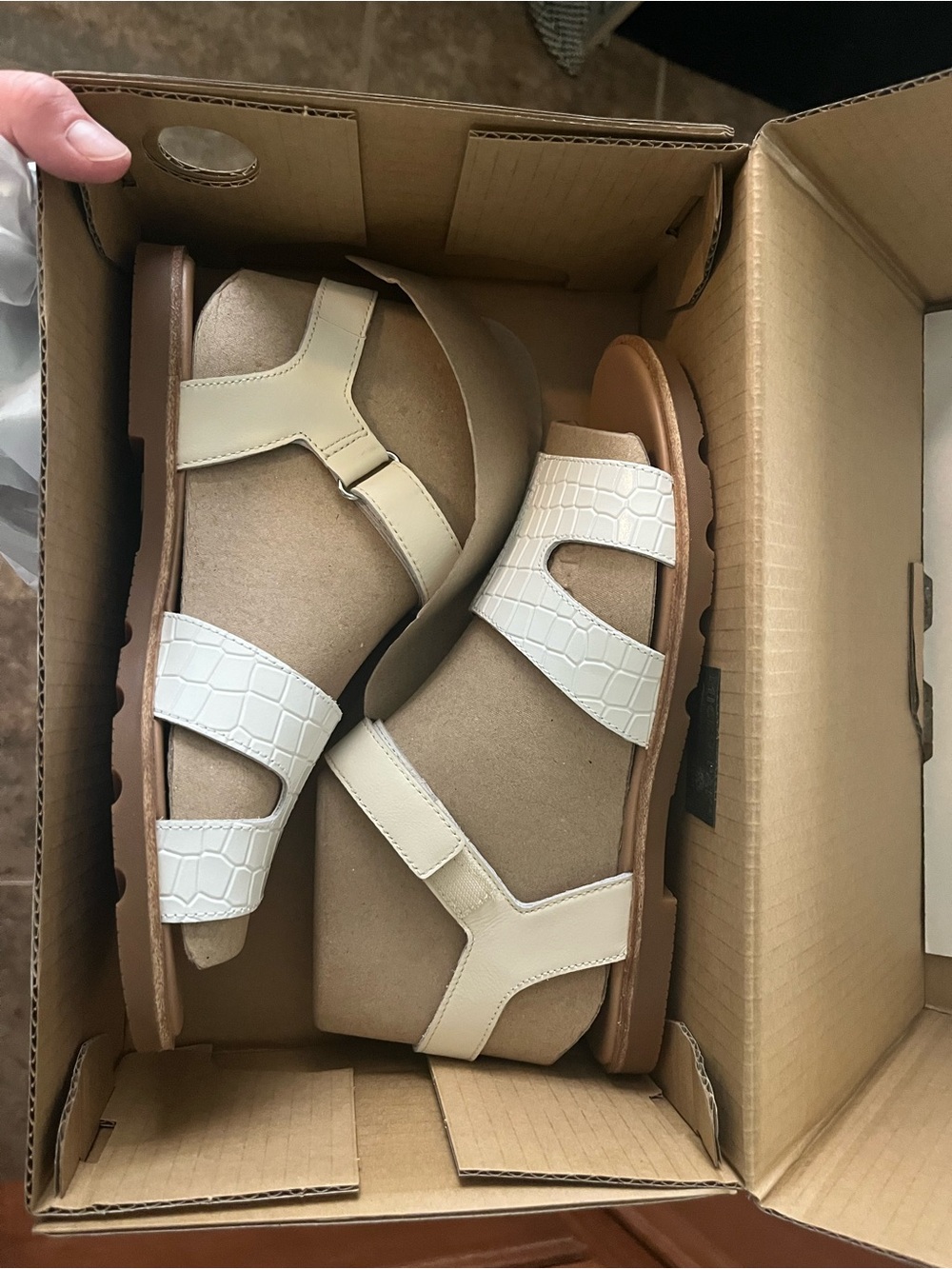 Sorel Two-Tone Beige and White Ella III Sandals